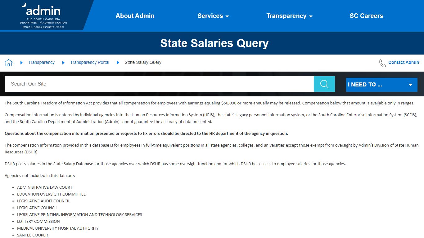 State Salaries Query | Department of Administration - South Carolina